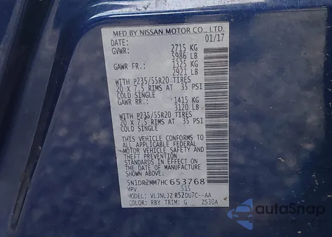 2017 Nissan Pathfinder Platinum from USA, damaged, VIN 5N1DR2MM7HC653768